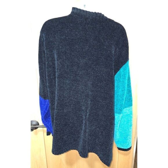Color Block Sweater By Sag Harbor Woman 2X Black/Teal/Blue Patchwork Long Sleeve - Picture 4 of 6
